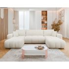 Nicole - Canapé panoramique en U 7 places convertible avec coffre en tissu - Beige