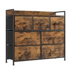 SONGMICS Commode, Armoire, Meuble de Rangement, 7 Tiroirs en Tissu avec Poignées, Cadre en Métal, Marron Rustique et Noir d'Encre