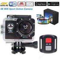 Noir 4K Wifi Action Caméra Cam sport + RF Télécommande + 2 Batteries + 49 en 1 Ensemble d'accessoires