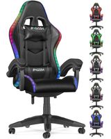 Chaise gaming avec éclairage LED Effets, Fauteuil avec Lombaire et Appui-Tête Appui, Dossier Hauteur Réglable, Noir