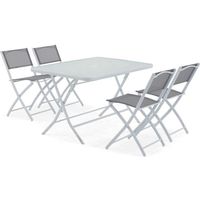 Ensemble table de jardin et 4 chaises pliantes en acier et verre - Oviala - Gris