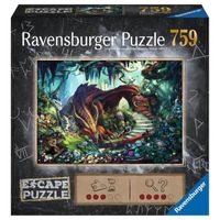 Escape puzzle Dans la grotte du dragon, 759 pièces, Pour adultes et enfants dès 12 ans, 1 guide de jeu, 1 enveloppe solution, Inspir