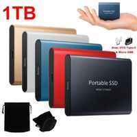Disque Dur SSD Externe Portable 1TB 1To OTG Type-C USB Mini Taille Argent avec Pochette Sac de Stockage en Tissu