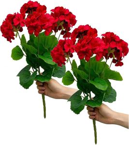 FLEUR ARTIFICIELLE 2 Branches de Géraniums Artificiels, Buissons de Fleurs en Soie avec 5 Têtes de Fleurs, Bouquet Floral en Soie Artificielle.[Y495]