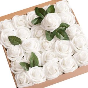 FLEUR ARTIFICIELLE Fleur Artificielle Rose 50 Roses Ivoire Real Touch
