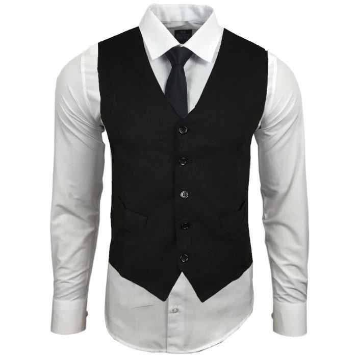 Subliminal Mode - Gilet + Chemise + Cravate homme bicolore uni manches  longues coupe slim business RN22 Blanc - Cdiscount Prêt-à-Porter