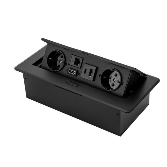 Prise Encastrable Escamotable Aluminium 3 Ports - 3500W/16A, Câble 1.8m - Pour Plan De Travail Cuisine, Bureau - Sécurité Anti-feu 750°C