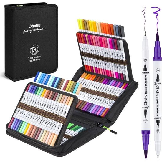ZENO 12 Feutres Coloriage Adulte Double Pointe – Fine 0.4 Mm & Pinceau 1-2 Mm – Sans Trace, Idéal Mandala Manga Aquarelle