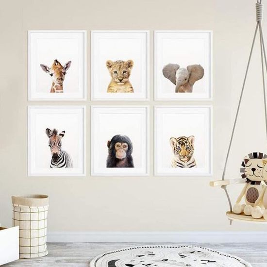 Posters Animaux Pour Chambre Bébé – Lot De 4 En A4 (21x30 Cm) – Papier 250 G/m² – Chat, Chien, Lapin, Hamster