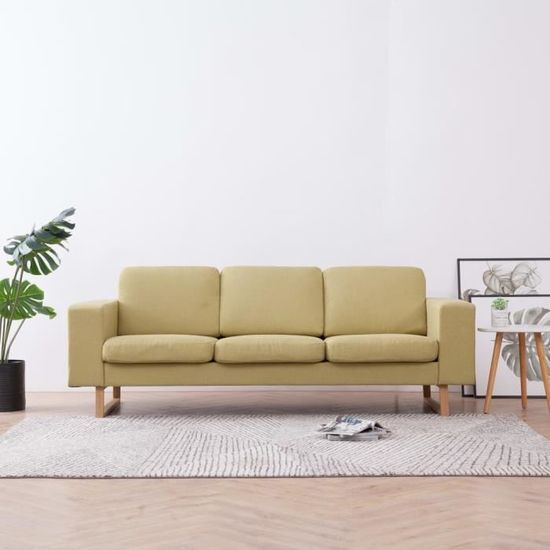 |Promotion| Sofa Canapé de relaxation | Canapé droit fixe 3 places "Rétro" | Tissu Vert &MP908976