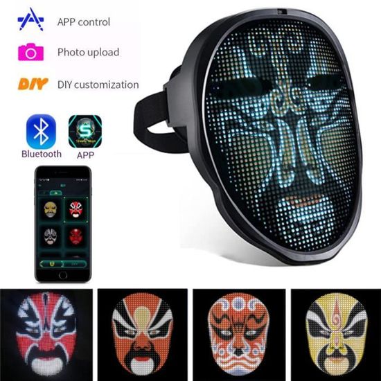 Masque led Contrôle par application intelligent Bluetooth carnaval masque LED affichage programmable visage changeant DIY photos