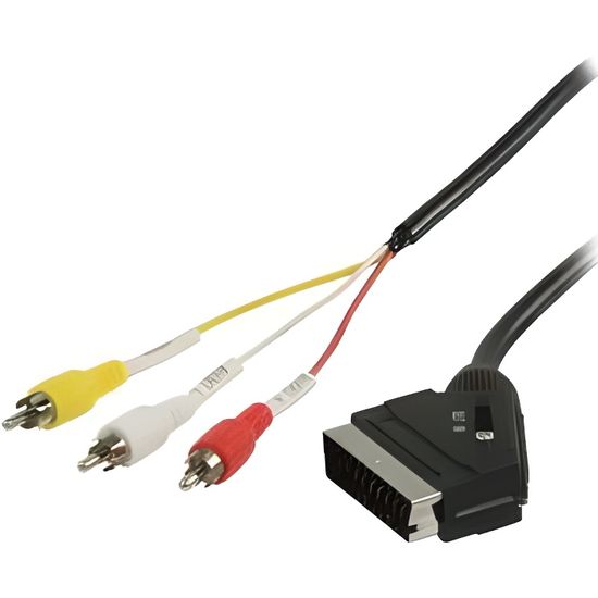 Câble Adaptateur Péritel Vers 3 RCA Audio/vidéo – 1.2 M, 75 Ohms, Marque Fpe