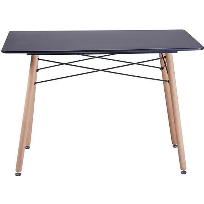 HJ Table à Manger Rectangulaire en Bois Salle à Manger Scandinave Table en bois à quatre pieds 110*70*73cm -Noir