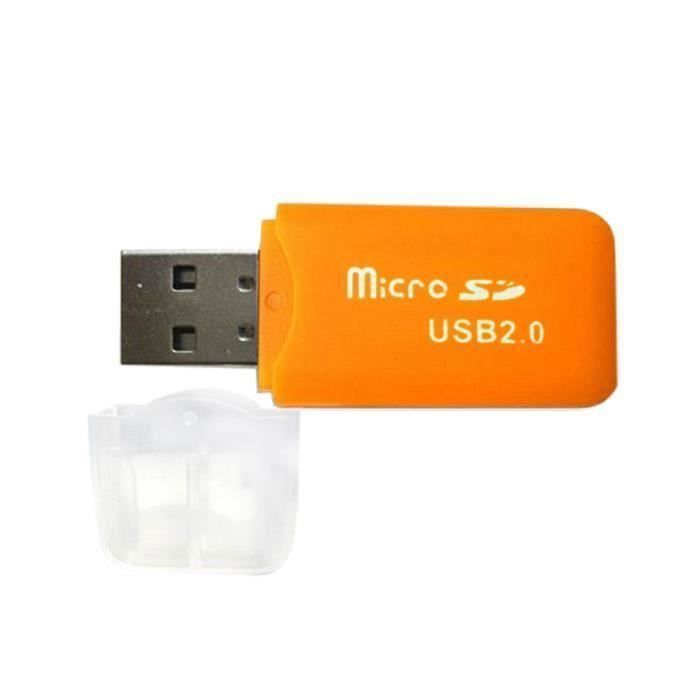 Clé USB 2.0 vers Lecteur Carte Mémoire Micro SD (Orange)