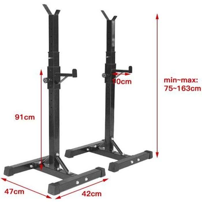 Cage de Squat Support de Squat Réglable Squat Rack Avec Barre de Support pour Haltères-Charge Max.200kg-15 niveaux de réglages