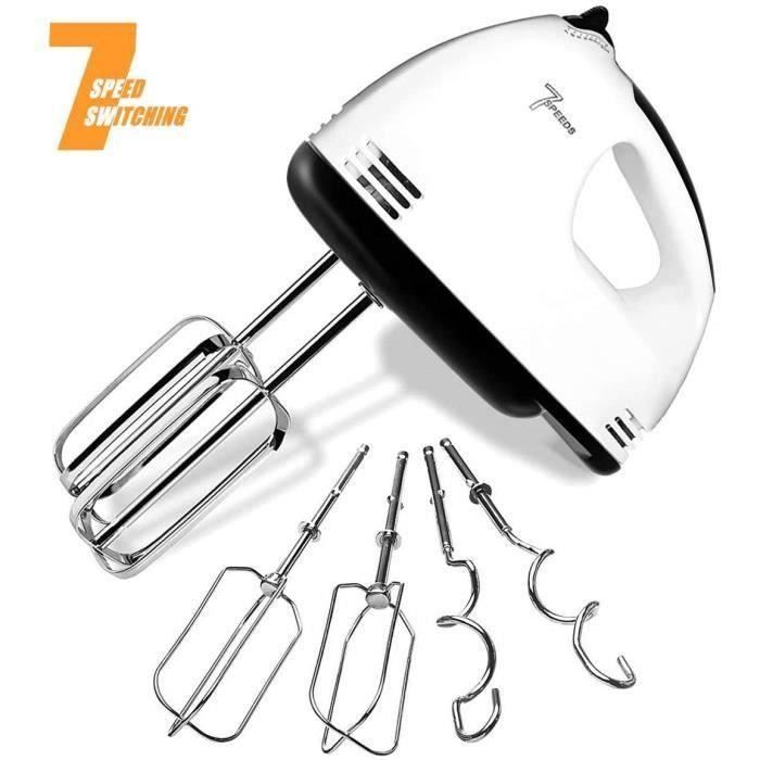 Batteur Électrique,180W,avec 7 Vitesses et 2 Fouets Métalliques Électriques et Crochets à Pâte pour Pâtes, Œufs, Divers Confitures