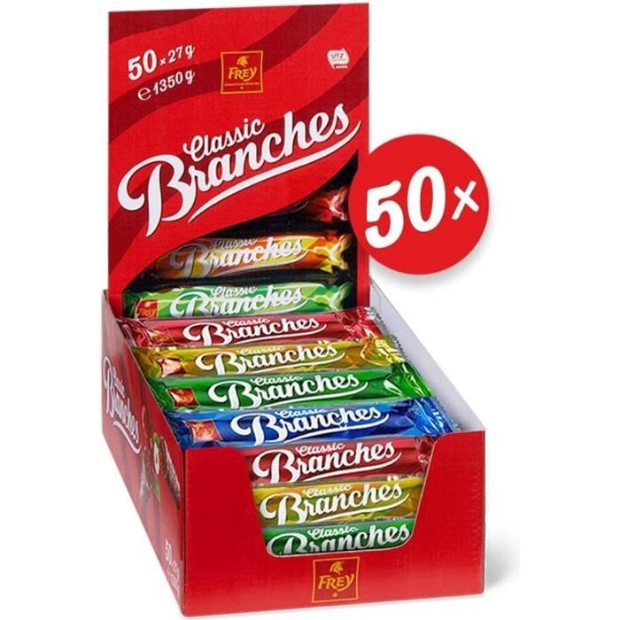Frey 50 Branches Classic - Barres de chocolat - Présentoir de 50 barres de chocolat SUISSE au lait fourrées à la crème aux noisettes