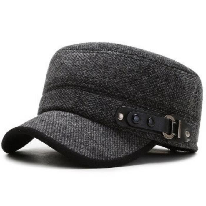 Casquette hiver homme gris moucheté cache oreille réglable
