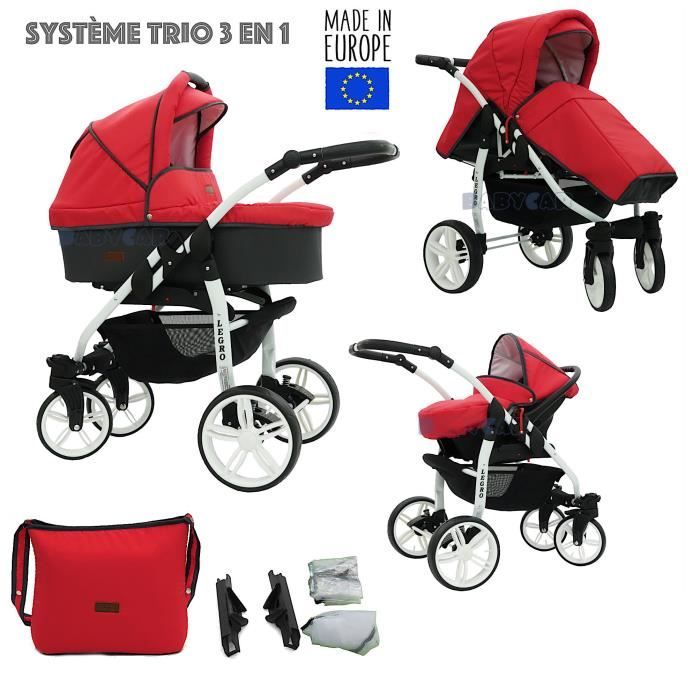Graphite-Rouge LEGRO Poussette Trio 3 en 1 Landau Combinée avec siège auto, ROUES PIVOTANTES LB14