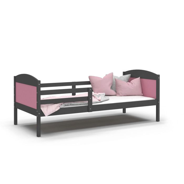 LIT ENFANT MATI 90x190 GRIS ROSE Livré avec sommier.