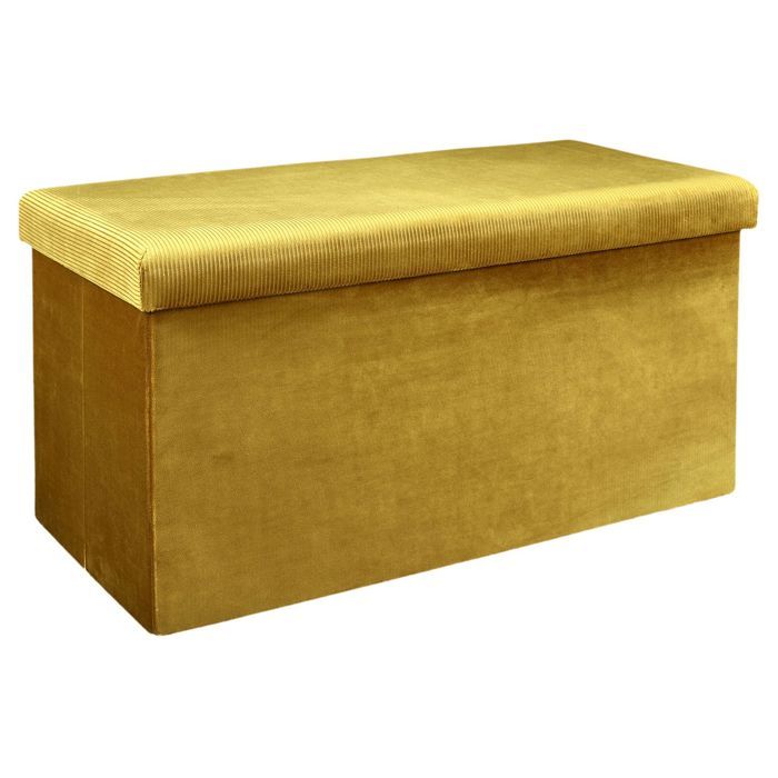 Coffre Banc Pliable HOME DECO FACTORY HD6817 - Velours Jaune 77x38x38 Cm - Rangement Et Assise