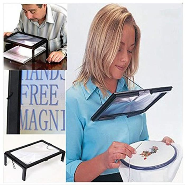 Bluelover LED A4 Page grandes mains libres loupe 3 X loupe lecture & cordon