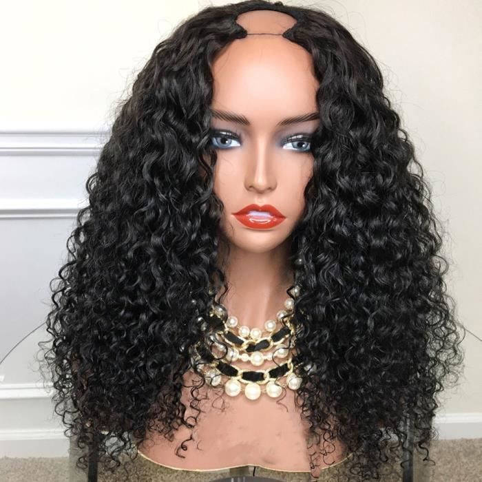 Perruque u-part brésilienne Remy bouclée cheveux naturels sans colle 18 pouces