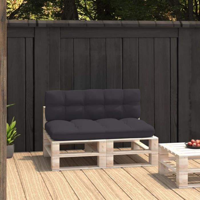 NATU}5736Parfait Lot de 2 Coussins de canapé palette 2 pcs Coussins de canapé Fauteuil Chaise Jardin COUSSIN D'EXTÉRIEUR - Anthracit