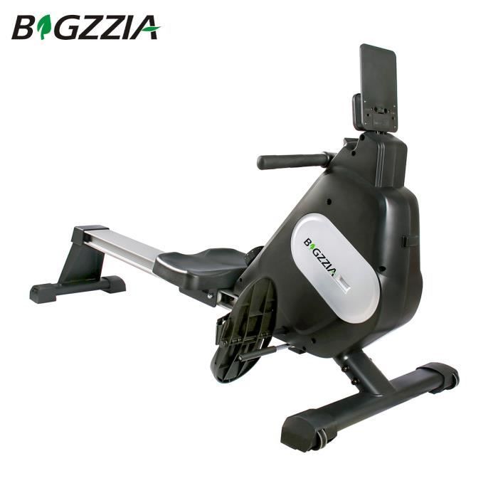 BIGZZIA Rameur Magnétique Pliable d'appartement, 16 Niveaux de résistance, Rail en Aluminium, avec LCD Console