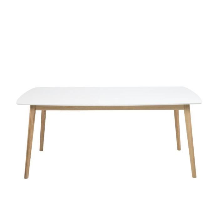 BOBOCHIC Table à manger 180cm NAGANE laquée blanche base en bois massif Blanc Plateau en bois Bois massif Design intemporel