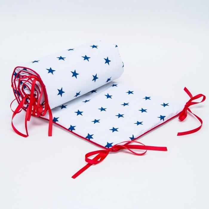 Callyna ® - Tour de lit bébé universel. 100 % coton. Blanc Etoile Bleu Roi Rouge. Callybelle