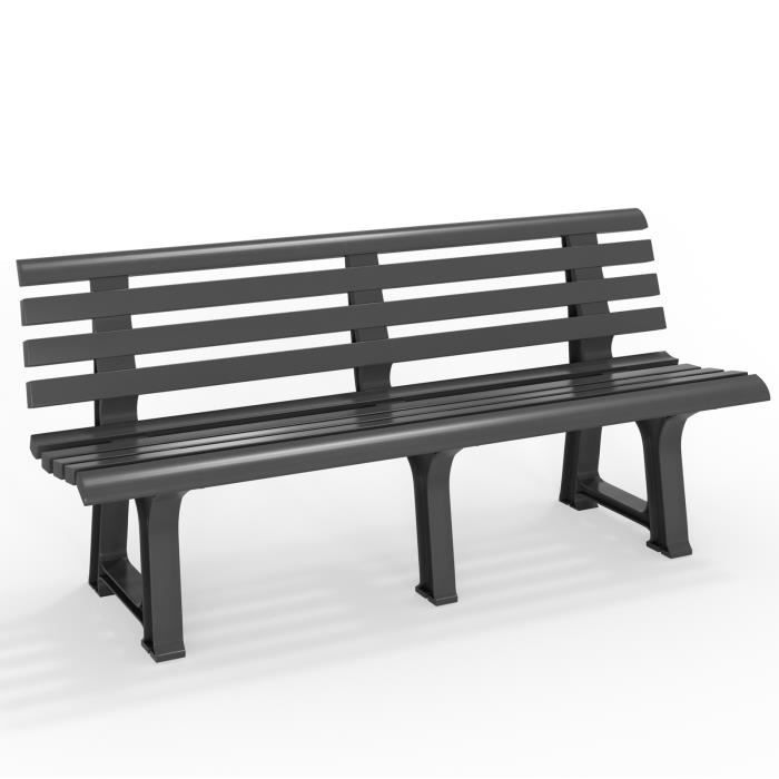 Banc de Jardin Orchidea anthracite 3 personnes Banc d'extérieur en plastique 145x49x74 cm Parc jardin terrasse