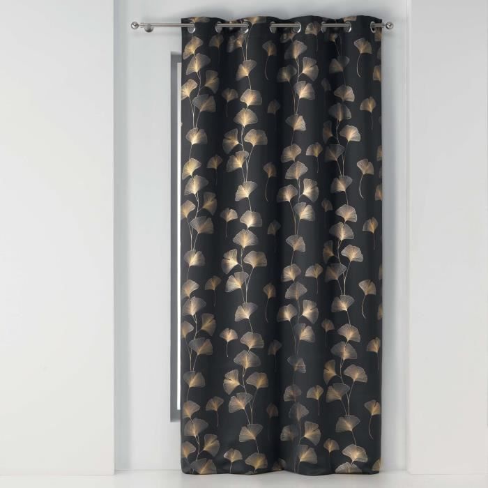Rideau a oeillets 135x240 cm occultant imprime metallise ginkgold Anthracite/or