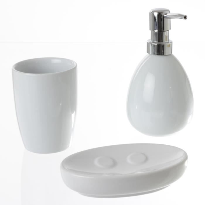 Set de 3 accessoires salle de bain - Blanc brillant