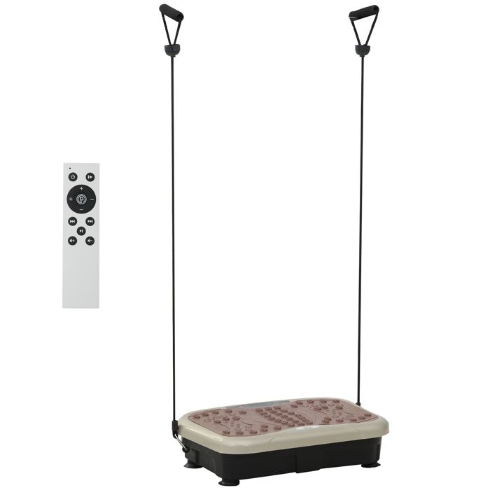 Plateforme vibrante oscillante 200 W écran LCD vitesse réglable port USB télécommande et bandes de résistance inclus marron beige