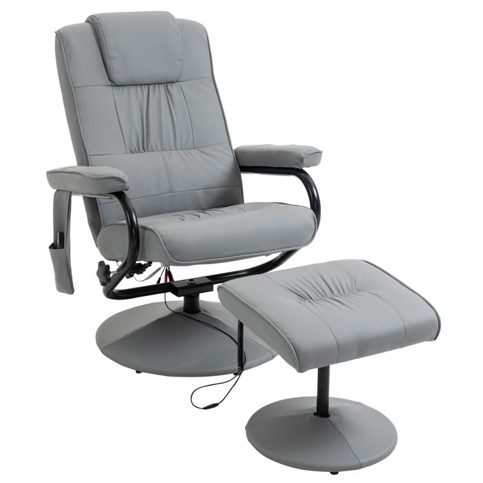 HOMCOM Fauteuil de Massage et Relaxation électrique pivotant inclinable avec Repose-Pied revêtement synthétique Gris