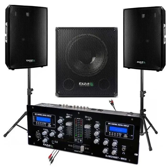 Table de Mixage DJM250BT Enceintes 1400w Caisson Amplifié 800w 2 Pieds Robustes