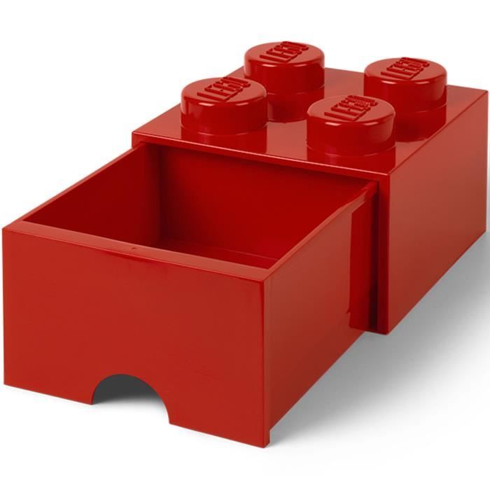LEGO 40051730 Boîte bac Brique de rangement empilable Légo 4 plots 1 tiroir Plastique Rouge H18 x 25 x 25 cm