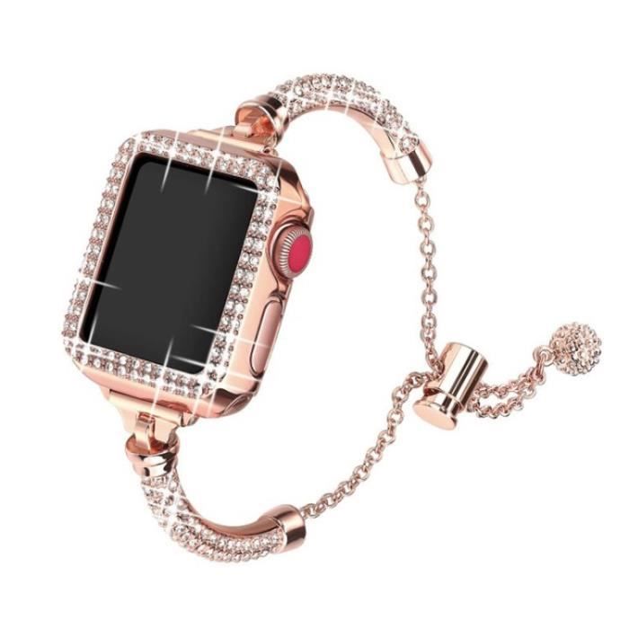Pour Apple Watch Series 1-2-3 38Mm Bracelet Élégant Métal Decor Strap De Poignet + Hollow Cas De Montre Bien Protégé Pc - Or Rose