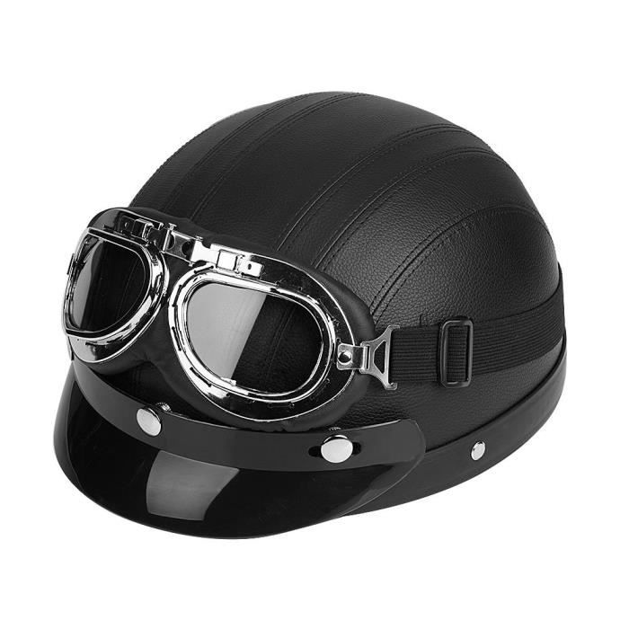 Casque en cuir avec lunettes anti-UV(Tour de tête: 54-60cm)-DIN