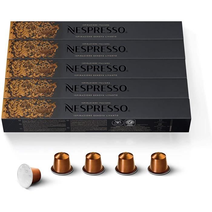 NESPRESSO ORIGINAL – 50 CAPSULES DE CAFÉ ISPIRAZIONE GENOVA LIVANTO – INTENSITÉ 6 – POUR ESPRESSO – (5 ÉTUIS DE 10)