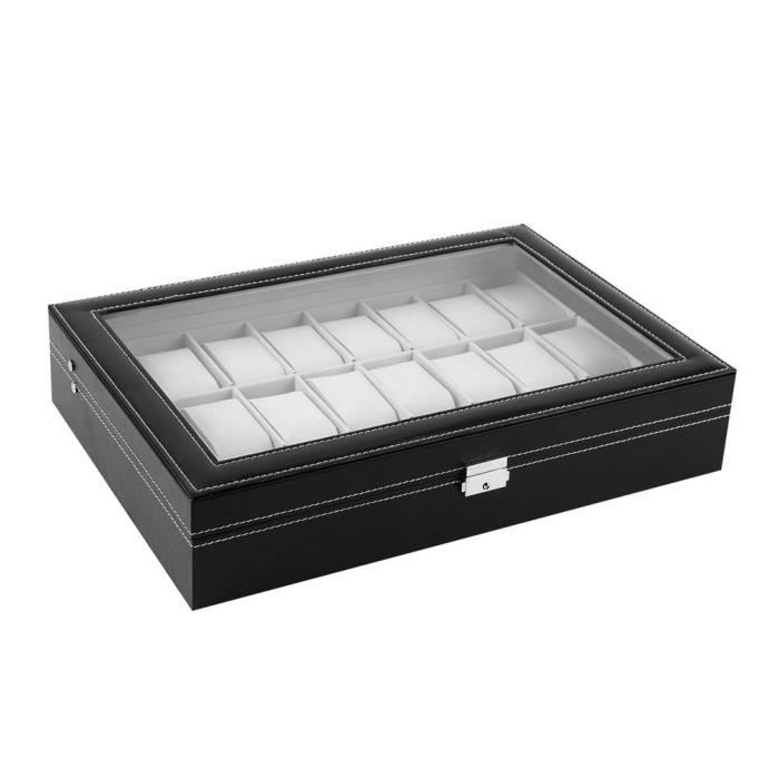 Boîte à Montre, Coffret rangement boîte de vitrine en verre 12 Slots