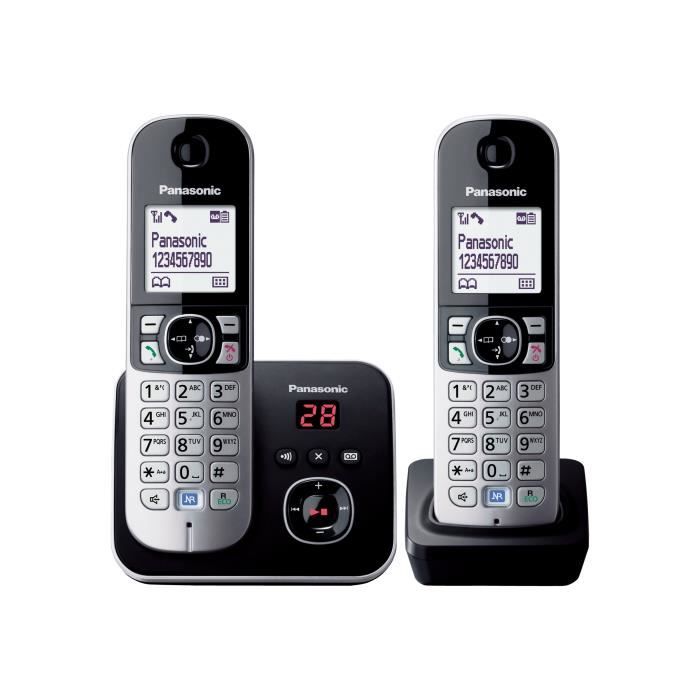 Panasonic KX-TG6822EB Téléphone sans fil système de répondeur avec ID d'appelant DECTGAP noir + combiné supplémentaire