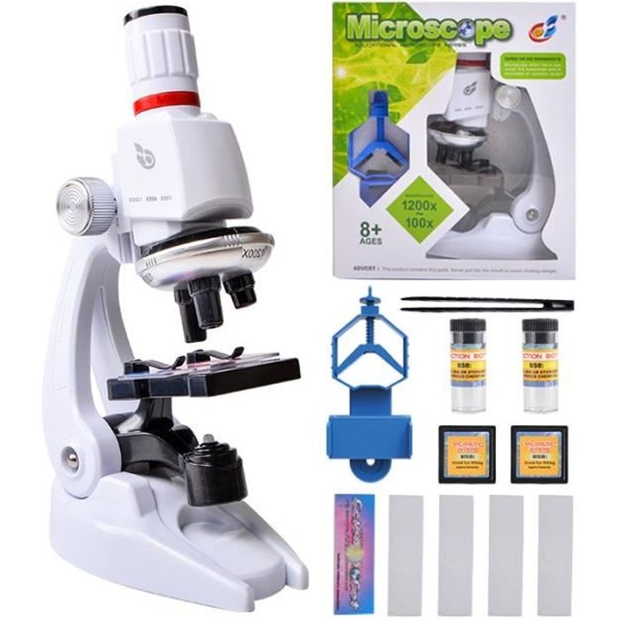 Qumox Microscope Enfant Jouet pour Enfants 100x 400x 1200x Grossissement Scientifique Coffret Microscope pour Kids l'éducation Préco