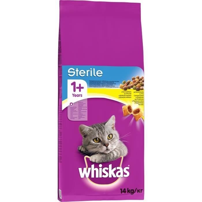 WHISKAS Croquettes au poulet - Pour chat adulte stérilisé - 14 kg