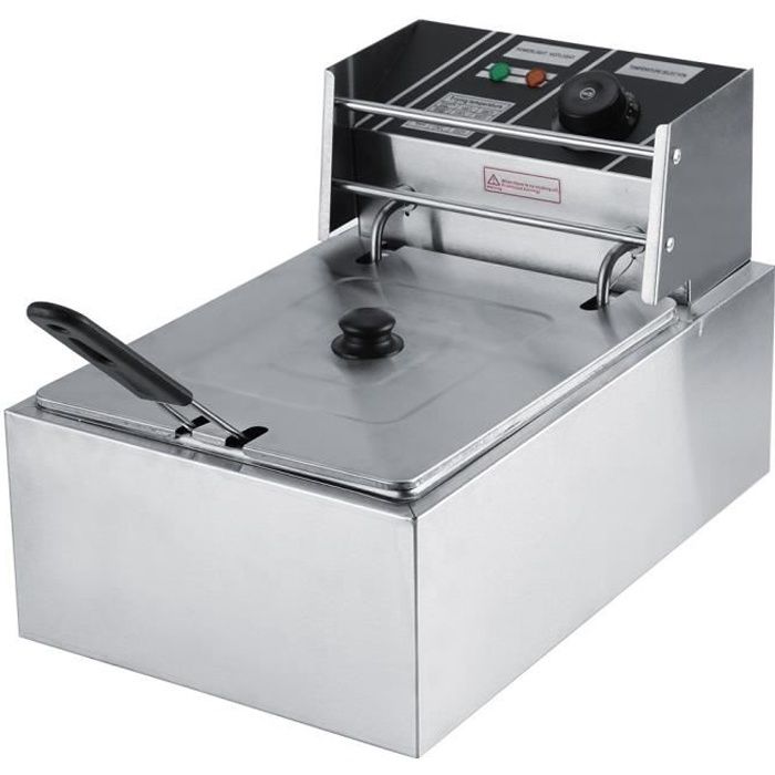 6L Friteuse Électrique Cuve Amovible avec Contrôleur de Température 220-240V Friteuse Professionnelle en Acier inoxydable-CWU