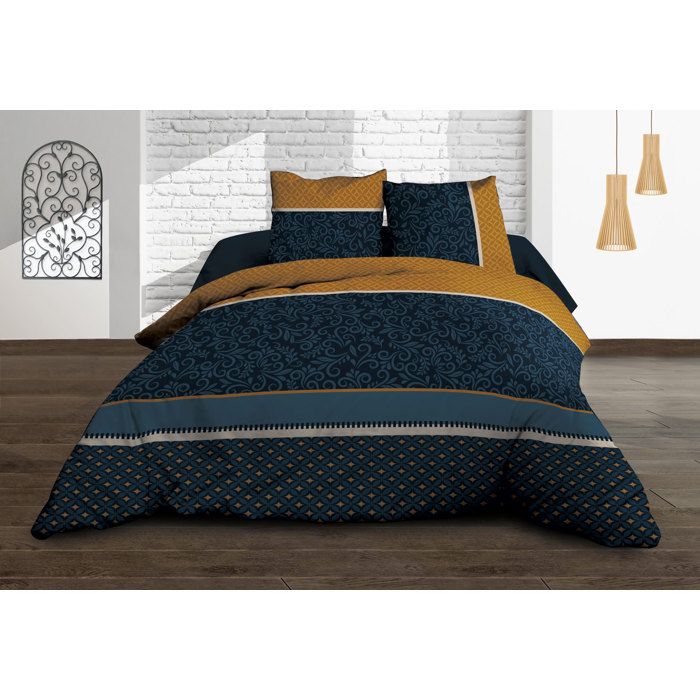 Parure Drap plat + drap-housse 140x190 + 2 T - Pur coton 57 fils - Alix