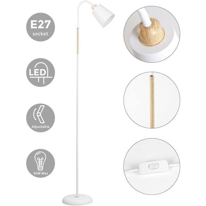 ANTENLICHT VILI Lampadaire Blanc Pivotant E27 Max 60W Hauteur 159cm pour Salon Chambre Bureau