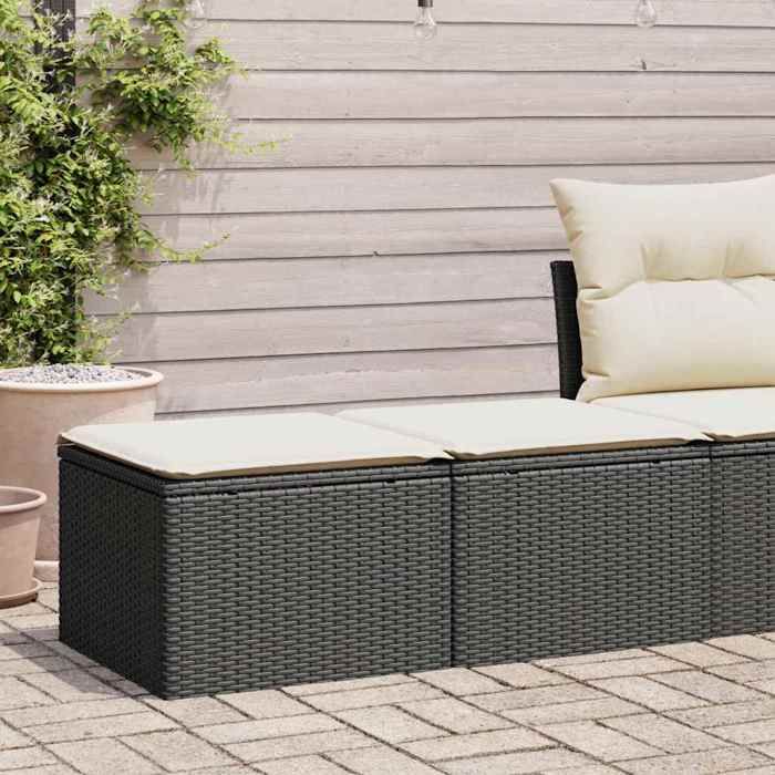 vidaXL Salon de jardin avec coussins 2 pcs noir résine tressée acacia ensemble de canapés dextérieur salon de jardin 3328659