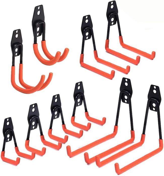 2 Crochets Muraux Garage Acier - Charge 30 Kg - Pour Échelle, Outils, Vélo - Rangement Solide